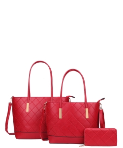 3 In1 Modern Quilted Stitching Shopper Bag Set TT-8368S RED